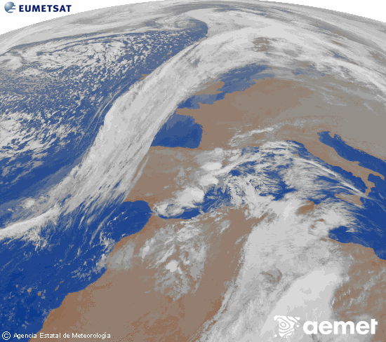 Imaxe da zona de Europa e Norte de frica da canle infravermella do satlite Meteosat operacional en 0N 0W, procesada para darlle cor. luns, 15 decembro  2025 02:00