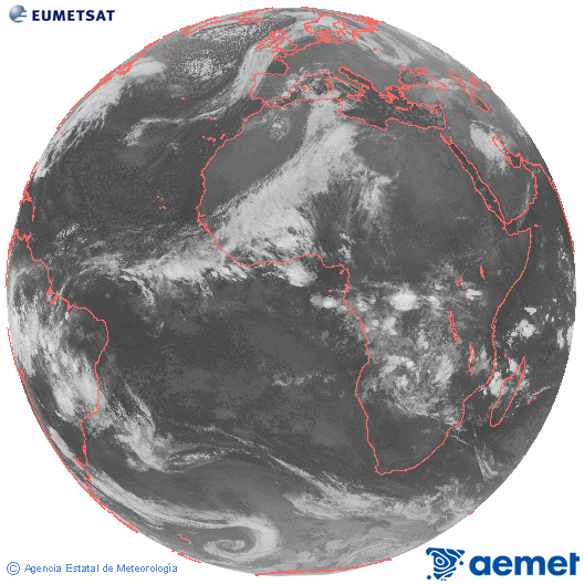Imatge global del canal infraroig (10.8  &mu;m) del sat�l�lit Meteosat, pertanyent a la s�rie MSG (Meteosat Segona Generaci�) i situat en 0�N 0�E.&nbsp;dilluns, 15 de desembre  2025 04:00
