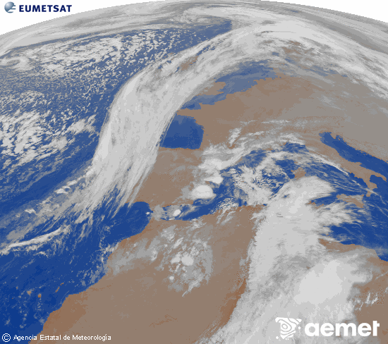 Imaxe da zona de Europa e Norte de frica da canle infravermella do satlite Meteosat operacional en 0N 0W, procesada para darlle cor. luns, 15 decembro  2025 05:00