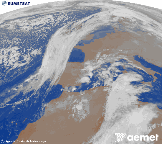 Imaxe da zona de Europa e Norte de frica da canle infravermella do satlite Meteosat operacional en 0N 0W, procesada para darlle cor. luns, 15 decembro  2025 06:00