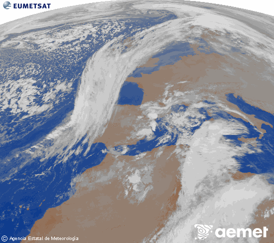 Imaxe da zona de Europa e Norte de frica da canle infravermella do satlite Meteosat operacional en 0N 0W, procesada para darlle cor. luns, 15 decembro  2025 07:00