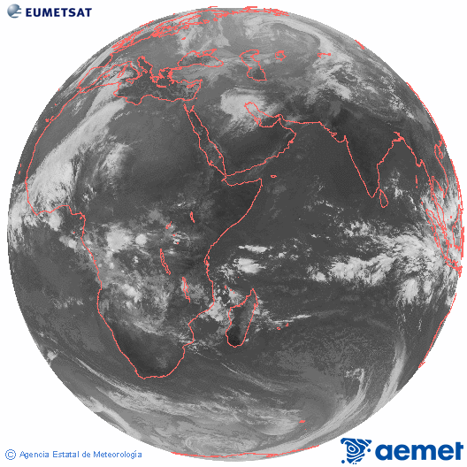 Oc�ano �ndico. Imagen global del canal infrarrojo (10.8&mu;m) de Meteosat, perteneciente a la serie MSG (Meteosat Segunda Generaci�n) y situado en 41.5° E.&nbsp;dilluns, 15 de desembre  2025 07:00