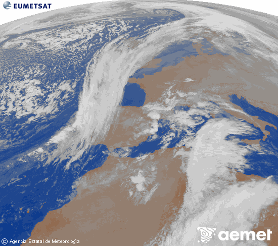 Imaxe da zona de Europa e Norte de frica da canle infravermella do satlite Meteosat operacional en 0N 0W, procesada para darlle cor. luns, 15 decembro  2025 08:00