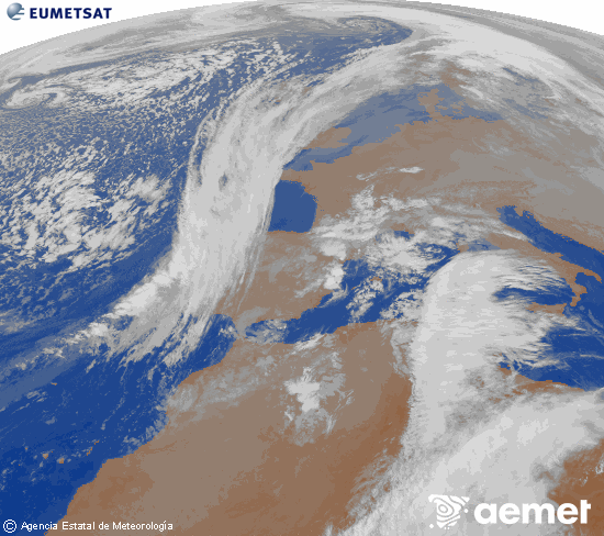 Imaxe da zona de Europa e Norte de frica da canle infravermella do satlite Meteosat operacional en 0N 0W, procesada para darlle cor. luns, 15 decembro  2025 09:00