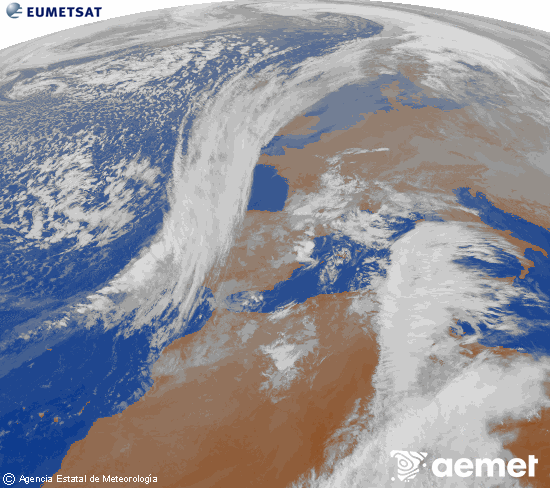 Imaxe da zona de Europa e Norte de frica da canle infravermella do satlite Meteosat operacional en 0N 0W, procesada para darlle cor. luns, 15 decembro  2025 10:00