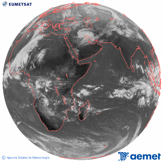Oc�ano �ndico. Imagen global del canal infrarrojo (10.8&mu;m) de Meteosat, perteneciente a la serie MSG (Meteosat Segunda Generaci�n) y situado en 41.5° E.&nbsp;dilluns, 15 de desembre  2025 10:00