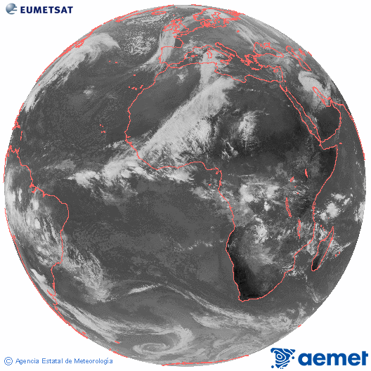 Imatge global del canal infraroig (10.8  &mu;m) del sat�l�lit Meteosat, pertanyent a la s�rie MSG (Meteosat Segona Generaci�) i situat en 0�N 0�E.&nbsp;dilluns, 15 de desembre  2025 10:00