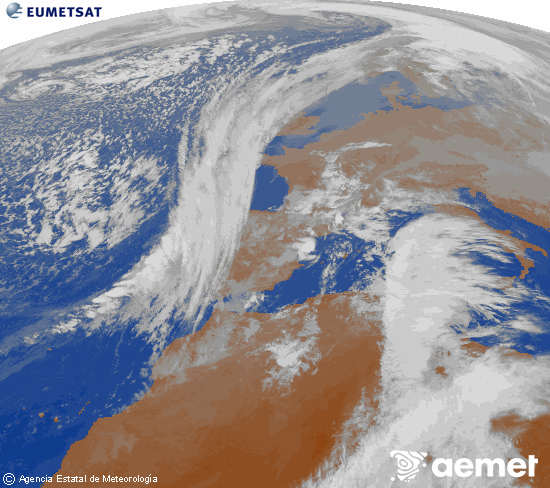 Imaxe da zona de Europa e Norte de frica da canle infravermella do satlite Meteosat operacional en 0N 0W, procesada para darlle cor. luns, 15 decembro  2025 11:00