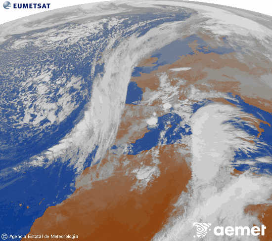 Imaxe da zona de Europa e Norte de frica da canle infravermella do satlite Meteosat operacional en 0N 0W, procesada para darlle cor. luns, 15 decembro  2025 12:00