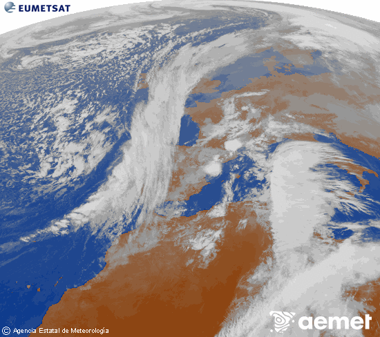 Imaxe da zona de Europa e Norte de frica da canle infravermella do satlite Meteosat operacional en 0N 0W, procesada para darlle cor. luns, 15 decembro  2025 13:00