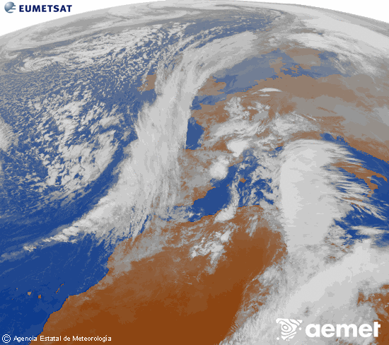 Imaxe da zona de Europa e Norte de frica da canle infravermella do satlite Meteosat operacional en 0N 0W, procesada para darlle cor. luns, 15 decembro  2025 14:00