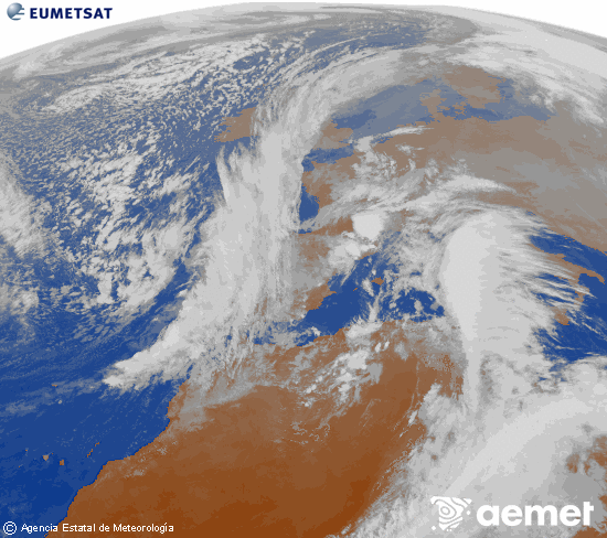 Imaxe da zona de Europa e Norte de frica da canle infravermella do satlite Meteosat operacional en 0N 0W, procesada para darlle cor. luns, 15 decembro  2025 16:00