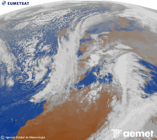 Imatge de la zona d'Europa i Nord d'�frica del canal infraroig del sat�l�lit Meteosat operacional en 0�N 0�W, processada per a donar-li color.&nbsp;dilluns, 15 de desembre  2025 17:00