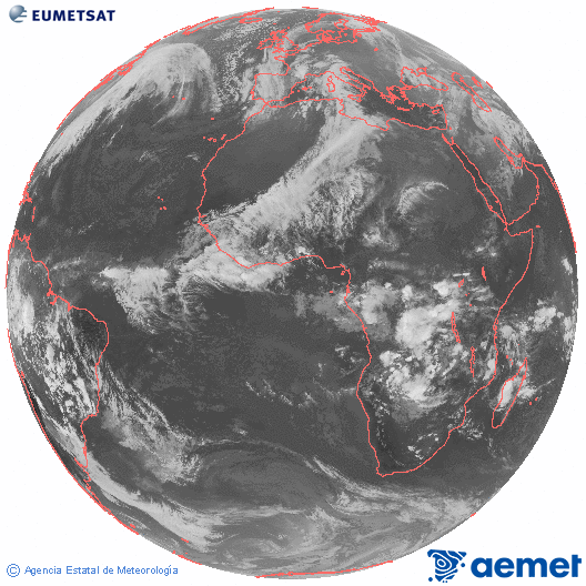 Imatge global del canal infraroig (10.8  &mu;m) del sat�l�lit Meteosat, pertanyent a la s�rie MSG (Meteosat Segona Generaci�) i situat en 0�N 0�E.&nbsp;dilluns, 15 de desembre  2025 19:00