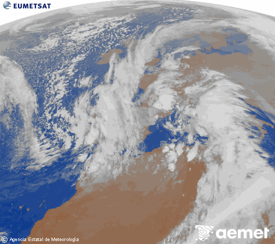 Imatge de la zona d'Europa i Nord d'�frica del canal infraroig del sat�l�lit Meteosat operacional en 0�N 0�W, processada per a donar-li color.&nbsp;dilluns, 15 de desembre  2025 20:00