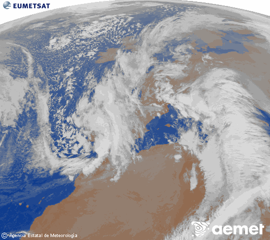 Imatge de la zona d'Europa i Nord d'�frica del canal infraroig del sat�l�lit Meteosat operacional en 0�N 0�W, processada per a donar-li color.&nbsp;dimarts, 16 de desembre  2025 00:00