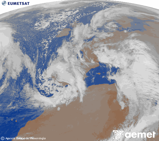 Imatge de la zona d'Europa i Nord d'�frica del canal infraroig del sat�l�lit Meteosat operacional en 0�N 0�W, processada per a donar-li color.&nbsp;dimarts, 16 de desembre  2025 04:00