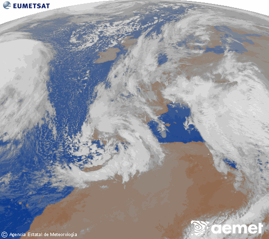 Imatge de la zona d'Europa i Nord d'�frica del canal infraroig del sat�l�lit Meteosat operacional en 0�N 0�W, processada per a donar-li color.&nbsp;dimarts, 16 de desembre  2025 08:00