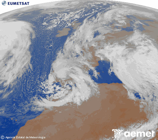 Imatge de la zona d'Europa i Nord d'�frica del canal infraroig del sat�l�lit Meteosat operacional en 0�N 0�W, processada per a donar-li color.&nbsp;dimarts, 16 de desembre  2025 09:00