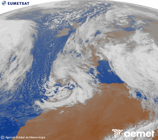 Imatge de la zona d'Europa i Nord d'�frica del canal infraroig del sat�l�lit Meteosat operacional en 0�N 0�W, processada per a donar-li color.&nbsp;dimarts, 16 de desembre  2025 10:00