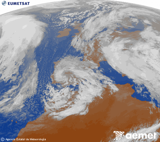 Imatge de la zona d'Europa i Nord d'�frica del canal infraroig del sat�l�lit Meteosat operacional en 0�N 0�W, processada per a donar-li color.&nbsp;dimarts, 16 de desembre  2025 14:00