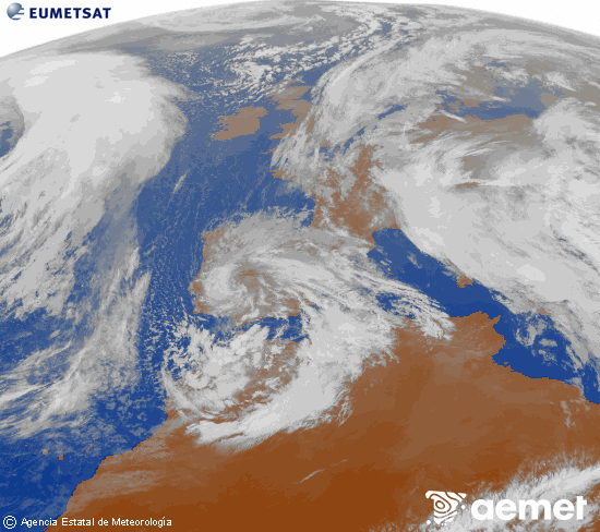 Imatge de la zona d'Europa i Nord d'�frica del canal infraroig del sat�l�lit Meteosat operacional en 0�N 0�W, processada per a donar-li color.&nbsp;dimarts, 16 de desembre  2025 15:00