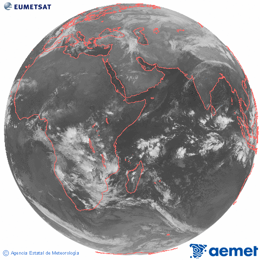Oc�ano �ndico. Imagen global del canal infrarrojo (10.8&mu;m) de Meteosat, perteneciente a la serie MSG (Meteosat Segunda Generaci�n) y situado en 41.5° E.&nbsp;lunes, 22 diciembre 2025 a las 01:00