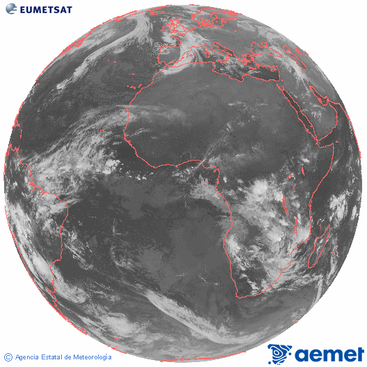 Imatge global del canal infraroig (10.8  &mu;m) del sat�l�lit Meteosat, pertanyent a la s�rie MSG (Meteosat Segona Generaci�) i situat en 0�N 0�E.&nbsp;dilluns, 22 de desembre  2025 01:00