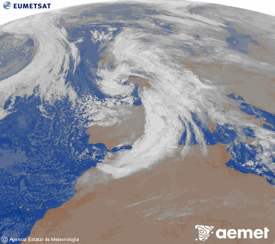 Imagen de la zona de Europa y Norte de �frica del canal infrarrojo del sat�lite Meteosat operacional en 0�N 0�W, procesada para darle color.&nbsp;dilluns, 22 de desembre  2025 02:00