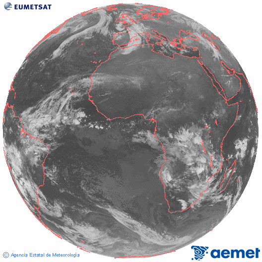 Imatge global del canal infraroig (10.8  &mu;m) del sat�l�lit Meteosat, pertanyent a la s�rie MSG (Meteosat Segona Generaci�) i situat en 0�N 0�E.&nbsp;dilluns, 22 de desembre  2025 04:00
