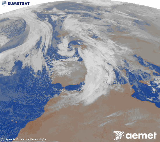 Imagen de la zona de Europa y Norte de �frica del canal infrarrojo del sat�lite Meteosat operacional en 0�N 0�W, procesada para darle color.&nbsp;dilluns, 22 de desembre  2025 06:00