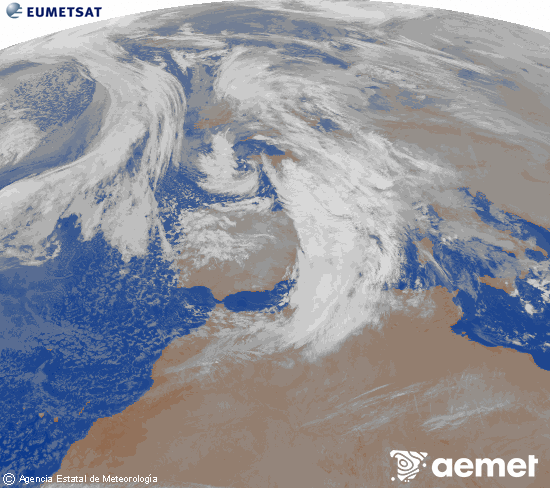Imagen de la zona de Europa y Norte de �frica del canal infrarrojo del sat�lite Meteosat operacional en 0�N 0�W, procesada para darle color.&nbsp;dilluns, 22 de desembre  2025 07:00