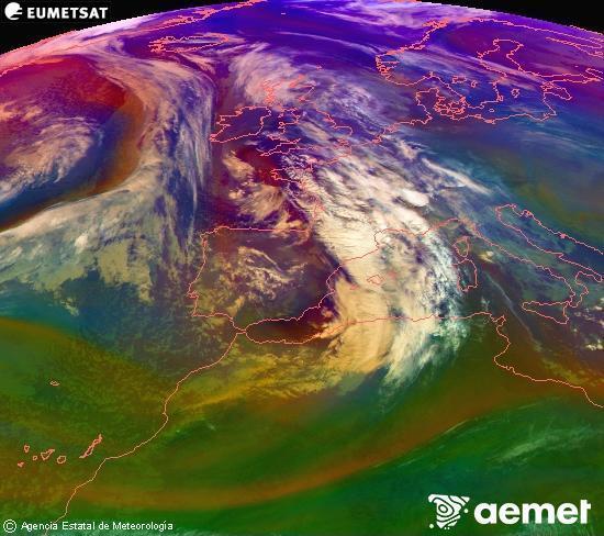 Composici� RGB en la qual es barregen diversos canals del sat�l�lit Meteosat operacional en 0�N 0�W, que ens d�na una idea de les caracter�stiques de les masses d'aire i de la nuvolositat.&nbsp;dilluns, 22 de desembre  2025 10:00