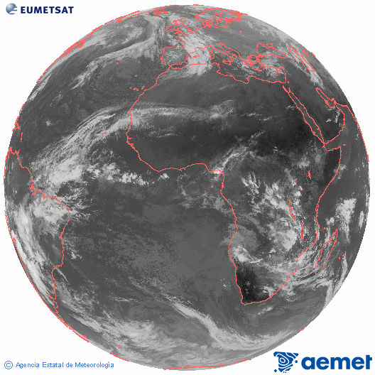 Imatge global del canal infraroig (10.8  &mu;m) del sat�l�lit Meteosat, pertanyent a la s�rie MSG (Meteosat Segona Generaci�) i situat en 0�N 0�E.&nbsp;dilluns, 22 de desembre  2025 10:00