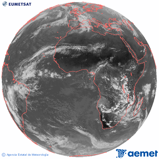 Imatge global del canal infraroig (10.8  &mu;m) del sat�l�lit Meteosat, pertanyent a la s�rie MSG (Meteosat Segona Generaci�) i situat en 0�N 0�E.&nbsp;dilluns, 22 de desembre  2025 13:00