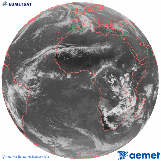 Imatge global del canal infraroig (10.8  &mu;m) del sat�l�lit Meteosat, pertanyent a la s�rie MSG (Meteosat Segona Generaci�) i situat en 0�N 0�E.&nbsp;dilluns, 22 de desembre  2025 16:00