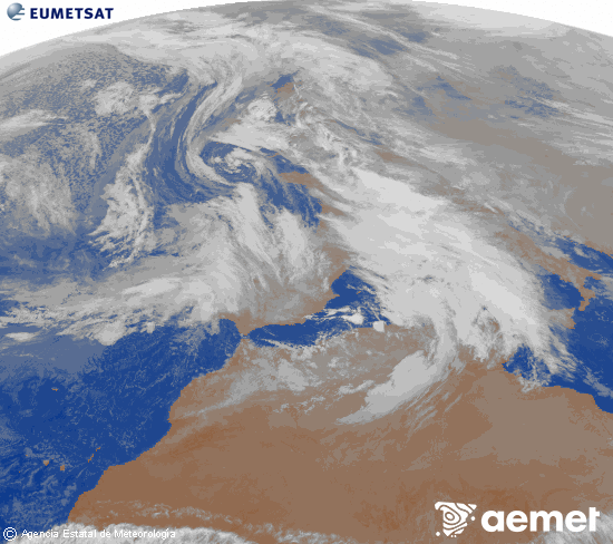 Imagen de la zona de Europa y Norte de �frica del canal infrarrojo del sat�lite Meteosat operacional en 0�N 0�W, procesada para darle color.&nbsp;dilluns, 22 de desembre  2025 20:00
