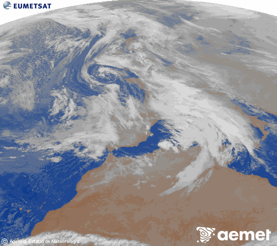 Imagen de la zona de Europa y Norte de �frica del canal infrarrojo del sat�lite Meteosat operacional en 0�N 0�W, procesada para darle color.&nbsp;lundi, 22 d�cembre  2025 22:00