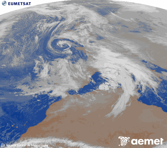 Imagen de la zona de Europa y Norte de �frica del canal infrarrojo del sat�lite Meteosat operacional en 0�N 0�W, procesada para darle color.&nbsp;dimarts, 23 de desembre  2025 00:00