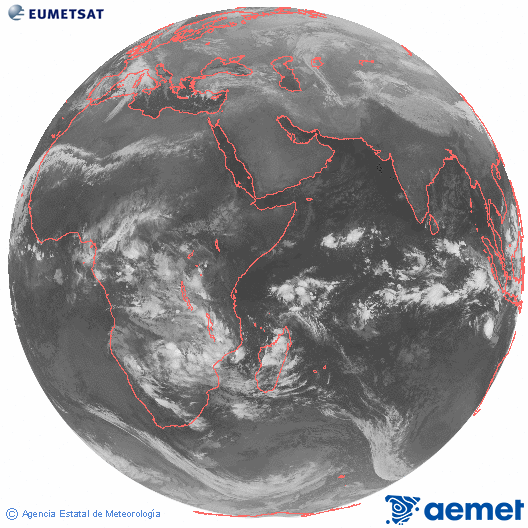 Oc�ano �ndico. Imagen global del canal infrarrojo (10.8&mu;m) de Meteosat, perteneciente a la serie MSG (Meteosat Segunda Generaci�n) y situado en 41.5° E.&nbsp;mardi, 23 d�cembre  2025 01:00