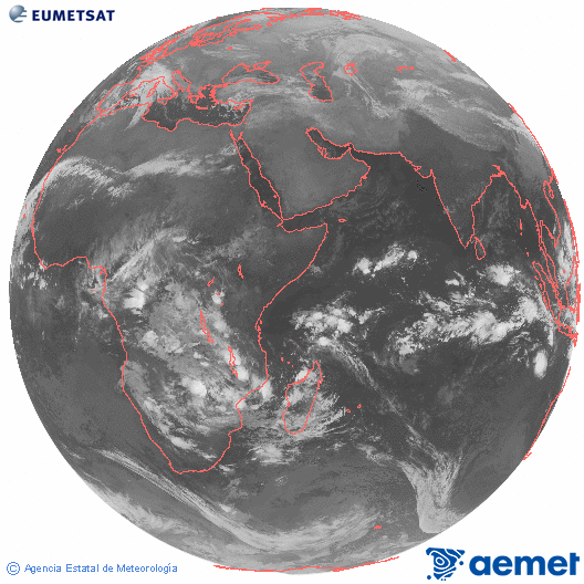 Oc�ano �ndico. Imagen global del canal infrarrojo (10.8&mu;m) de Meteosat, perteneciente a la serie MSG (Meteosat Segunda Generaci�n) y situado en 41.5° E.&nbsp;mardi, 23 d�cembre  2025 04:00
