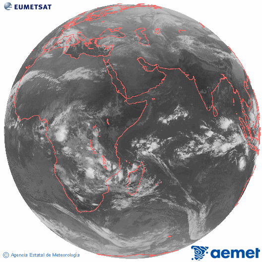 Oc�ano �ndico. Imagen global del canal infrarrojo (10.8&mu;m) de Meteosat, perteneciente a la serie MSG (Meteosat Segunda Generaci�n) y situado en 41.5° E.&nbsp;mardi, 23 d�cembre  2025 07:00