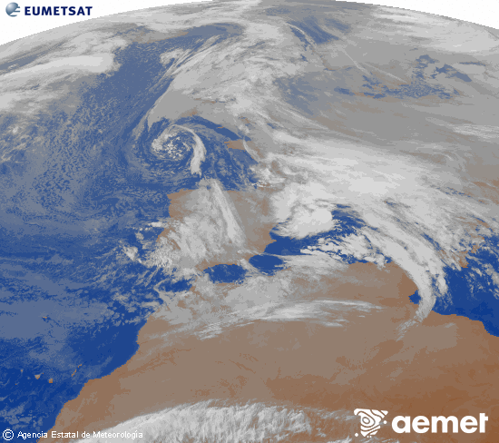 Imagen de la zona de Europa y Norte de �frica del canal infrarrojo del sat�lite Meteosat operacional en 0�N 0�W, procesada para darle color.&nbsp;dimarts, 23 de desembre  2025 09:00