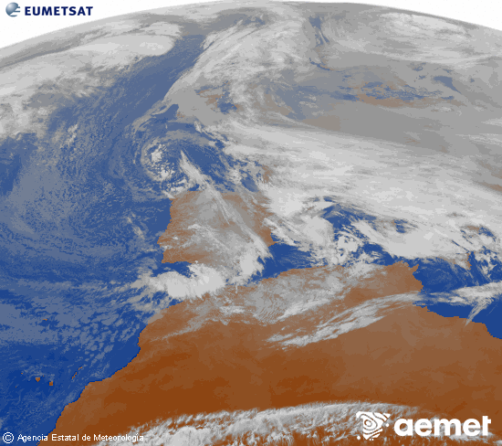 Imagen de la zona de Europa y Norte de �frica del canal infrarrojo del sat�lite Meteosat operacional en 0�N 0�W, procesada para darle color.&nbsp;dimarts, 23 de desembre  2025 15:00