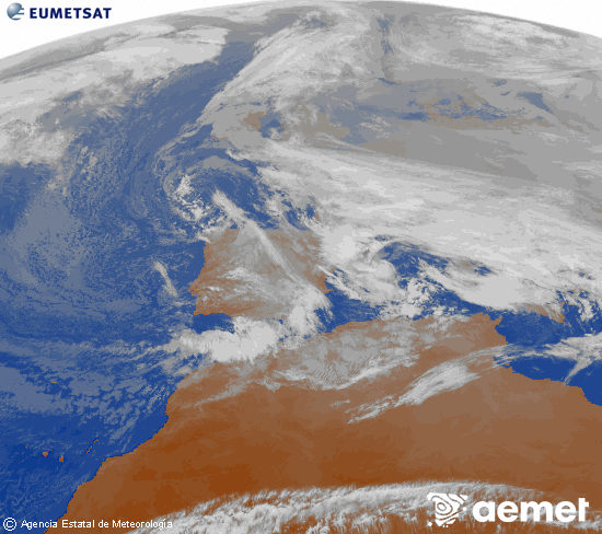 Imagen de la zona de Europa y Norte de �frica del canal infrarrojo del sat�lite Meteosat operacional en 0�N 0�W, procesada para darle color.&nbsp;mardi, 23 d�cembre  2025 16:00