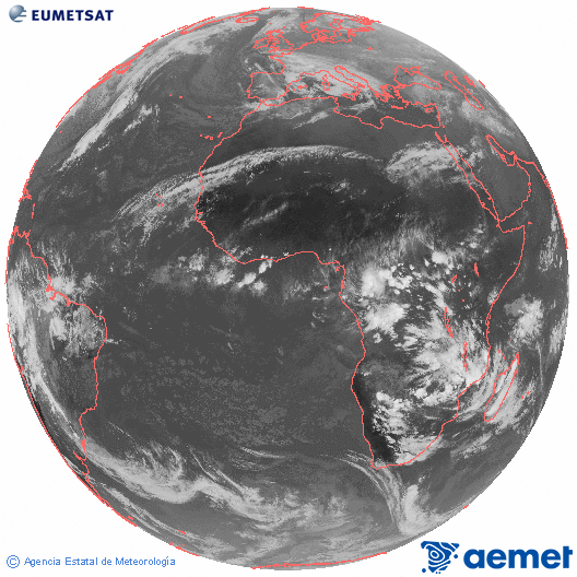 Imagen global del canal infrarrojo (10.8 &mu;m) del sat�lite Meteosat, perteneciente a la serie MSG (Meteosat Segunda Generaci�n) y situado en 0�N 0�E.&nbsp;dimarts, 23 de desembre  2025 16:00