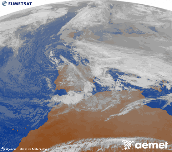 Imagen de la zona de Europa y Norte de �frica del canal infrarrojo del sat�lite Meteosat operacional en 0�N 0�W, procesada para darle color.&nbsp;martes, 23 diciembre 2025 a las 17:00