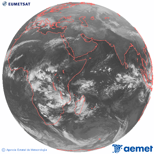Oc�ano �ndico. Imagen global del canal infrarrojo (10.8&mu;m) de Meteosat, perteneciente a la serie MSG (Meteosat Segunda Generaci�n) y situado en 41.5° E.&nbsp;dimarts, 23 de desembre  2025 19:00