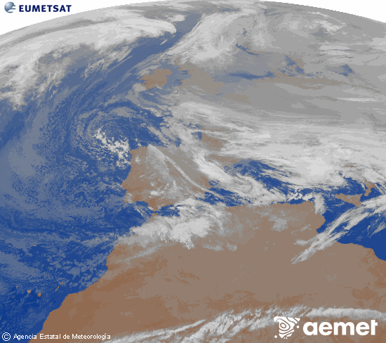 Imagen de la zona de Europa y Norte de �frica del canal infrarrojo del sat�lite Meteosat operacional en 0�N 0�W, procesada para darle color.&nbsp;mardi, 23 d�cembre  2025 21:00