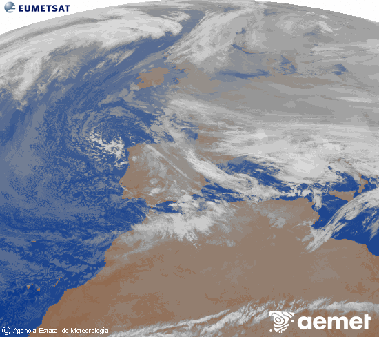 Imagen de la zona de Europa y Norte de �frica del canal infrarrojo del sat�lite Meteosat operacional en 0�N 0�W, procesada para darle color.&nbsp;martes, 23 diciembre 2025 a las 22:00